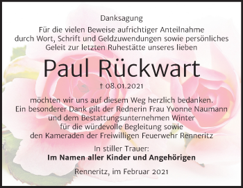 Traueranzeige von Paul Rückwart von Mitteldeutsche Zeitung Bitterfeld