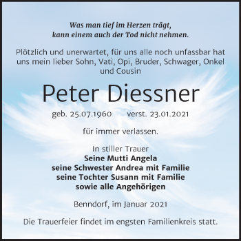 Traueranzeige von Peter Diessner von Mitteldeutsche Zeitung Mansfelder Land