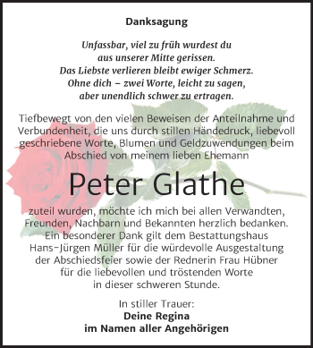 Traueranzeige von Peter Glathe von Super Sonntag Aschersleben