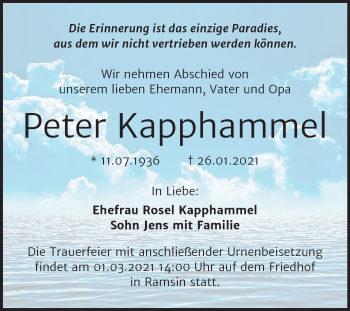 Traueranzeige von Peter Kapphammel von Mitteldeutsche Zeitung Bitterfeld