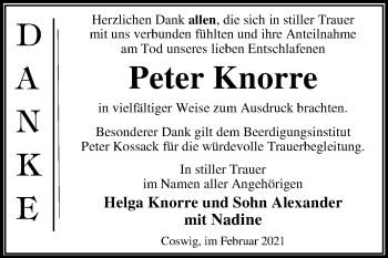 Traueranzeige von Peter Knorre von Super Sonntag Wittenberg