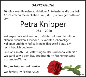 Traueranzeige von Petra Knipper von Super Sonntag Weißenfels