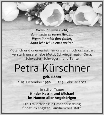 Traueranzeige von Petra Kürschner von Mitteldeutsche Zeitung Halle/Saalkreis