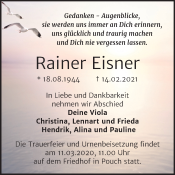 Traueranzeige von Rainer Eisner von Mitteldeutsche Zeitung Bitterfeld