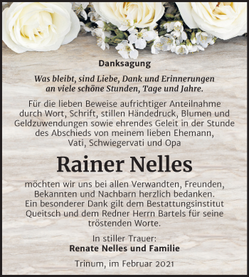 Traueranzeige von Rainer Nelles von Super Sonntag Köthen