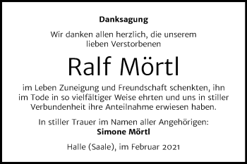 Traueranzeige von Ralf Mörtl von Mitteldeutsche Zeitung Halle/Saalkreis