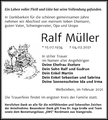Traueranzeige von Ralf Müller von Super Sonntag Mansfelder Land