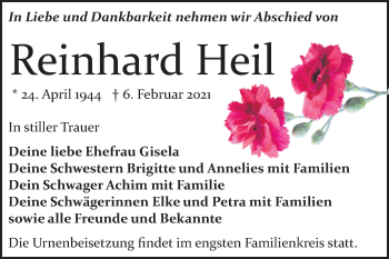 Traueranzeige von Reinhard Heil von Mitteldeutsche Zeitung Bitterfeld