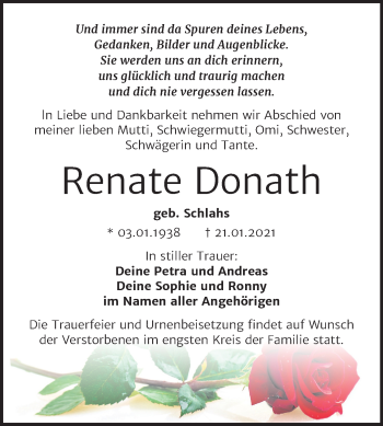 Traueranzeige von Renate Donath von Mitteldeutsche Zeitung Bitterfeld