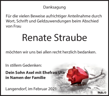 Traueranzeige von Renate Straube von Super Sonntag Weißenfels