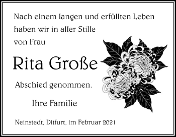 Traueranzeige von Rita Große von Mitteldeutsche Zeitung Quedlinburg