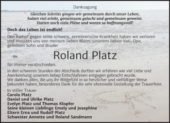 Traueranzeige von Roland Platz von Super Sonntag Wittenberg