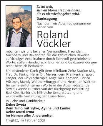 Traueranzeige von Roland Vöckler von Super Sonntag Zeitz