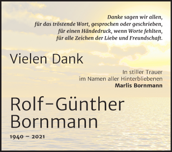 Traueranzeige von Rolf-Günther Bornmann von Mitteldeutsche Zeitung Dessau-Roßlau