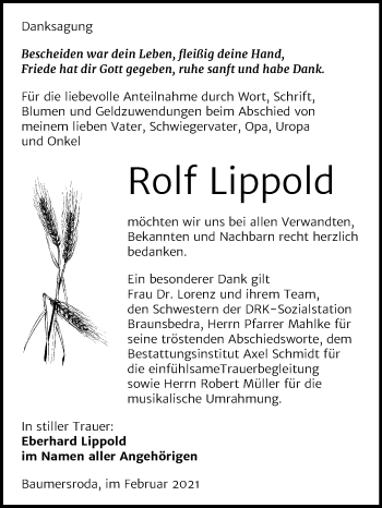 Traueranzeige von Rolf Lippold von Mitteldeutsche Zeitung Naumburg/Nebra