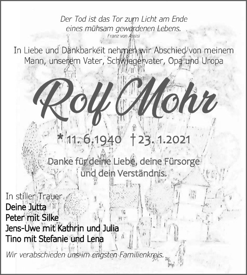  Traueranzeige für Rolf Mohr vom 06.02.2021 aus Super Sonntag Naumburg/Nebra