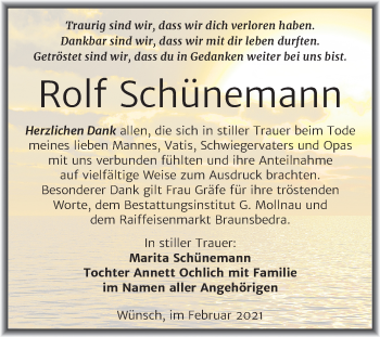 Traueranzeige von Rolf Schünemann von Super Sonntag Merseburg/Querfurt