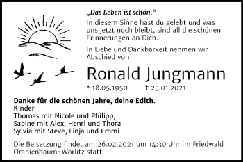 Traueranzeige von Ronald Jungmann von Mitteldeutsche Zeitung Bitterfeld