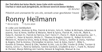 Traueranzeige von Ronny Heilmann von Mitteldeutsche Zeitung Zeitz