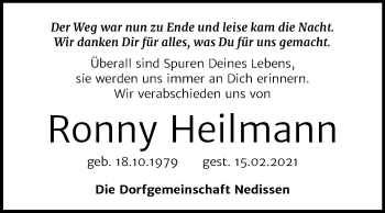 Traueranzeige von Ronny Heilmann von Mitteldeutsche Zeitung Zeitz