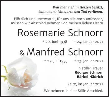 Traueranzeige von Rosemarie und Manfred Schnorr von Mitteldeutsche Zeitung Zeitz