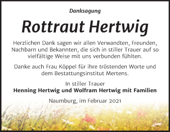 Traueranzeige von Rottraut Hertwig von Super Sonntag Naumburg/Nebra