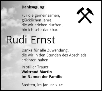 Traueranzeige von Rudi Ernst von Mitteldeutsche Zeitung Mansfelder Land