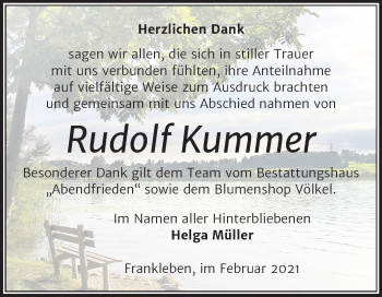Traueranzeige von Rudolf Kummer von Mitteldeutsche Zeitung Merseburg/Querfurt