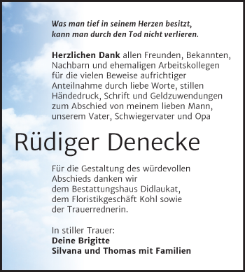 Traueranzeige von Rüdiger Denecke von Mitteldeutsche Zeitung Quedlinburg