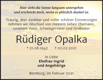 Traueranzeige von Rüdiger Opalka von Mitteldeutsche Zeitung Bernburg