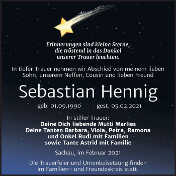 Traueranzeige von Sebastian Hennig von Mitteldeutsche Zeitung Wittenberg