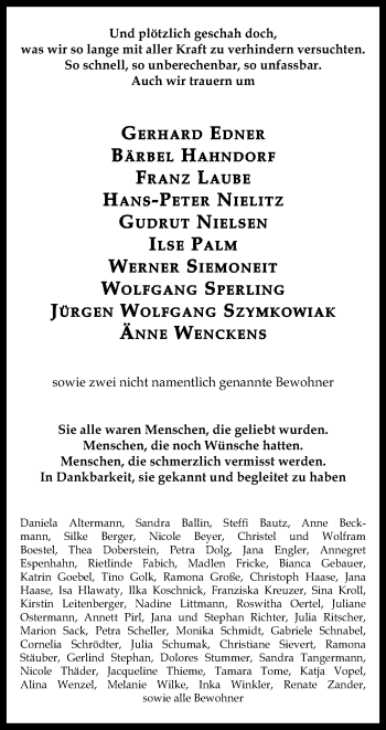 Traueranzeige von Sie alle waren Menschen, die geliebt wurden  von Mitteldeutsche Zeitung Aschersleben