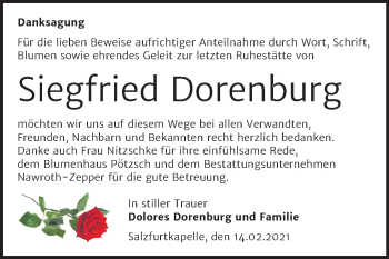 Traueranzeige von Siegfried Dorenburg von Mitteldeutsche Zeitung Bitterfeld
