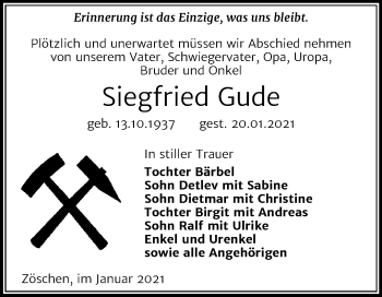 Traueranzeige von Siegfried Gude von Mitteldeutsche Zeitung Merseburg/Querfurt