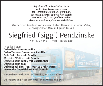 Traueranzeige von Siegfried  Pendzinske von Super Sonntag Zeitz