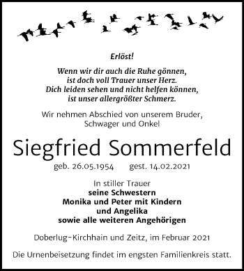 Traueranzeige von Siegfried Sommerfeld von Super Sonntag Zeitz