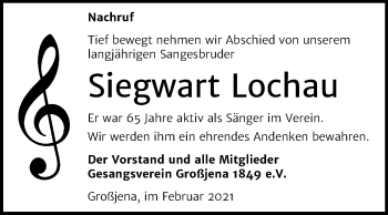 Traueranzeige von Siegwart Lochau von Mitteldeutsche Zeitung Naumburg/Nebra