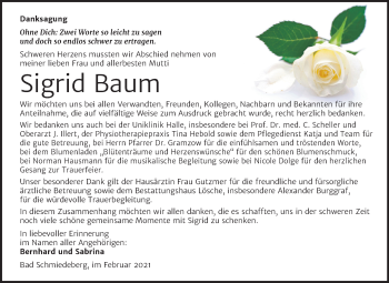 Traueranzeige von Sigrid Baum von Super Sonntag Wittenberg