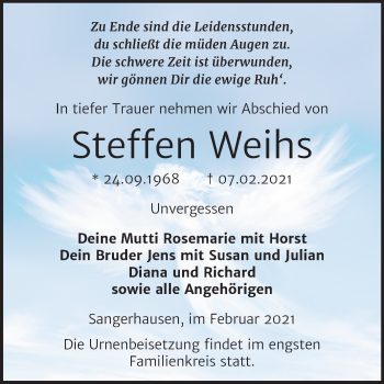 Traueranzeige von Steffen Weihs von Super Sonntag Sangerhausen