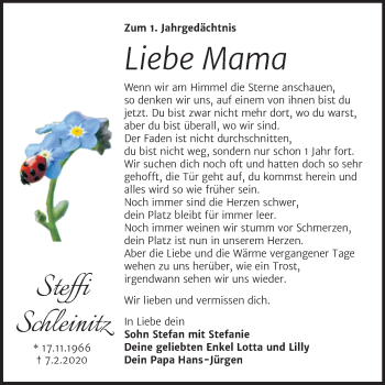 Traueranzeige von Steffi Schleinitz von Super Sonntag Weißenfels