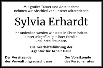 Traueranzeige von Sylvia Erhardt von Mitteldeutsche Zeitung Halle/Saalkreis