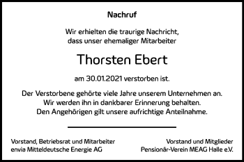 Traueranzeige von Thorsten Ebert von Mitteldeutsche Zeitung Halle/Saalkreis