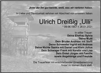 Traueranzeige von Ulrich Dreißig von Mitteldeutsche Zeitung Bitterfeld
