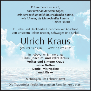 Traueranzeige von Ulrich Kraus von Mitteldeutsche Zeitung Aschersleben