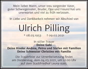 Traueranzeige von Ulrich Pilling von Super Sonntag Merseburg/Querfurt