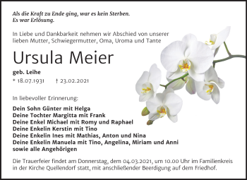 Traueranzeige von Ursula Meier von Mitteldeutsche Zeitung Köthen