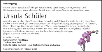 Traueranzeige von Ursula Schüler von Mitteldeutsche Zeitung Bernburg