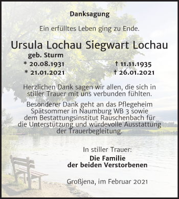 Traueranzeige von Ursula und Siegwart Lochau von Mitteldeutsche Zeitung Naumburg/Nebra