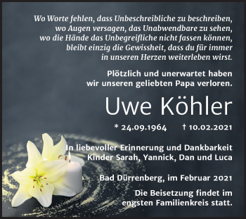 Traueranzeige von Uwe Köhler von Super Sonntag Merseburg/Querfurt