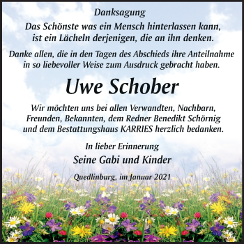 Traueranzeige von Uwe Schober von Super Sonntag Quedlinburg